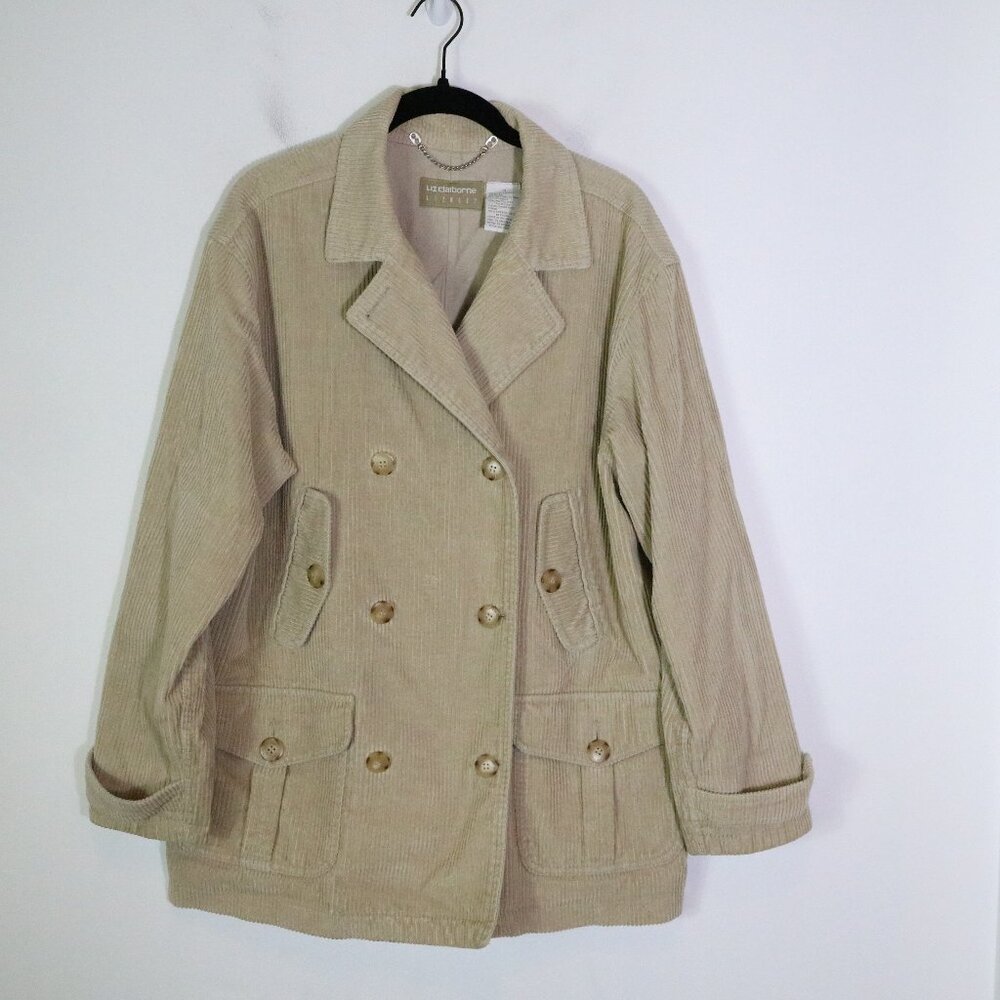 Liz Claiborne Vintage Corduroy Double Breasted Chore Barn‎ Coat Beige Neutral M